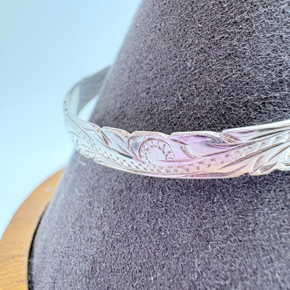 Sterling Silver 925 Scroll Floral Flower Design Bangle Bracelet Size 7.5" Fit - Picture 4 of 9